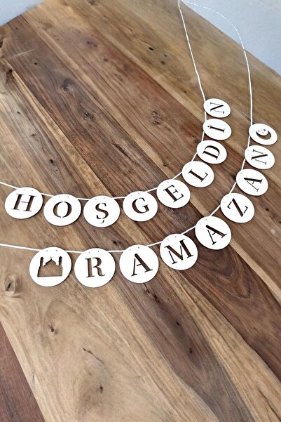 Elfora Hoşgeldin Ramazan Yazılı Kaligrafi Banner Beyaz Renkli Ahşap Ramazan B...