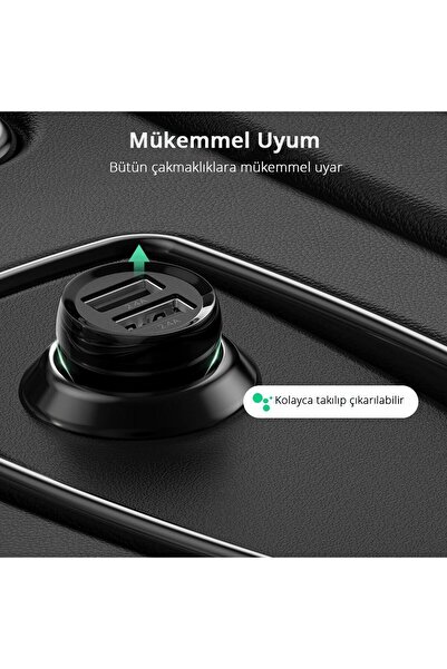 Ugreen Çift Portlu 24w Araç Çakmaklık Hızlı Şarj Cihazı