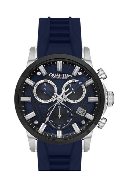 Quantum QUANTUM PWG1126.359 Men Chronograph Display Watch & Silicone Strap Dark Blue