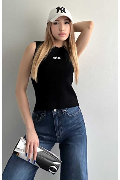 yeditepe fashion Women's Embroidered Knitwear Athlete Black