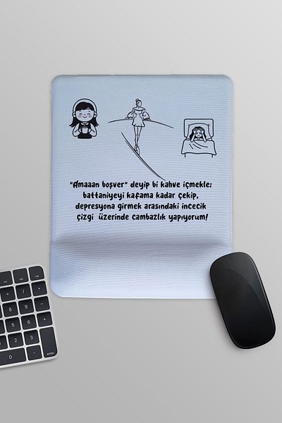 qoeuyl boutique Κατάθλιψη ή καφέ; Διασκεδαστικό αστείο τυπωμένο ορθογώνιο ποντίκι με υποστήριξη καρπού