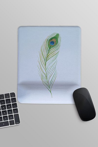 qoeuyl boutique Ορθογώνιο ποντίκι με στάμπα με φτερά παγωνιού με στήριγμα καρπού