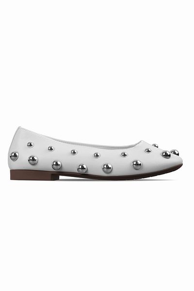 Lal Shoes & Bags Pantofi de balerină cu cataramă rotundă argintie pentru femei sărace-albi