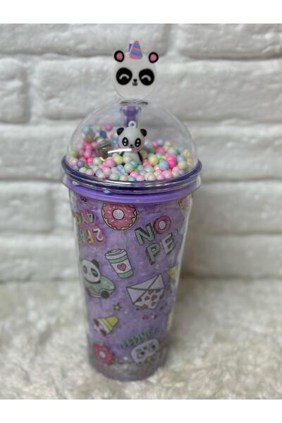 Zizu Renkli Mika Işıklı Pipetli Çift Katmanlı Bardak Suluk Matara 500 ML