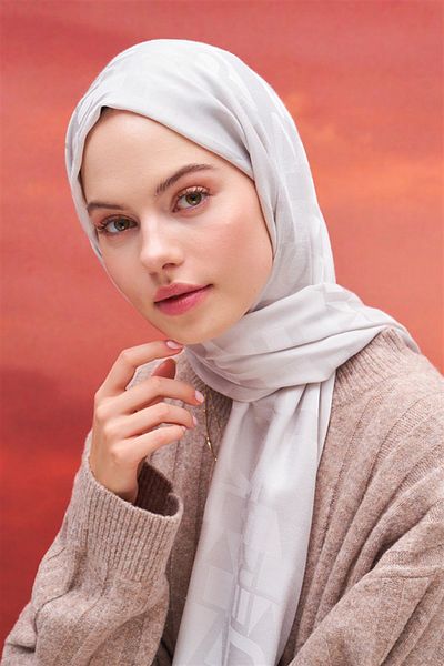 carell Italian Silk Jacquard Print Lettering Shawl - Silver
