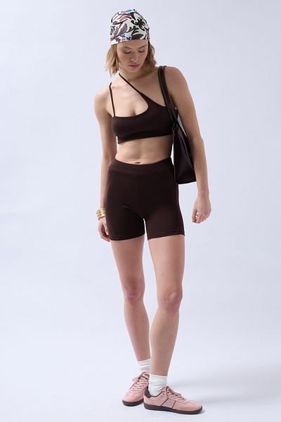 Black Fashion Pocket Detail Biker Brown Shorts
