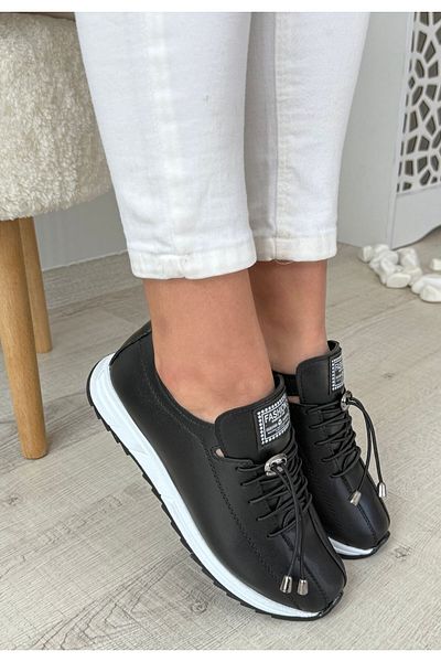ED KLAS Monya Black Leather Lace-Up Sneakers