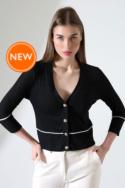 Şiir Bagh Women - Cardigan elegant de vară cu mâneci trei sferturi ajurate (over Waist) - negru