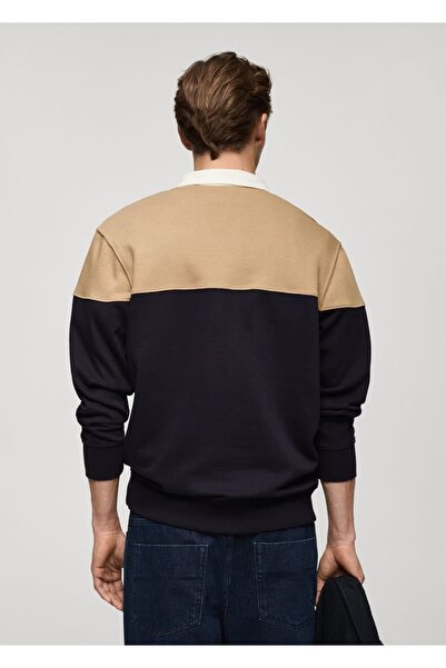 MANGO Man İki renkli pamuklu polo sweatshirt