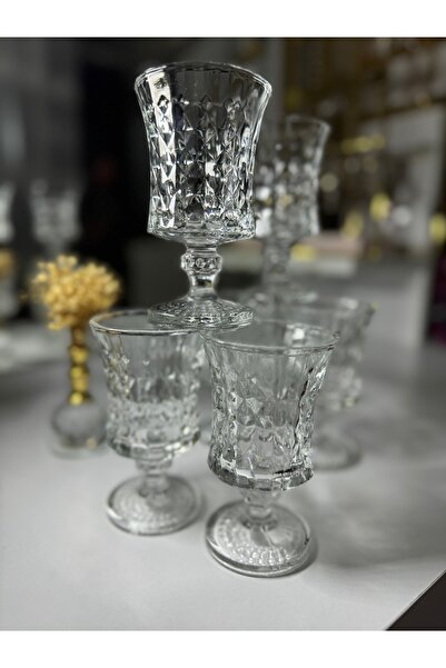 Genel Markalar Crystal Cam Bahamas 6 Adet Ayaklı Kahve Yanı Su Bardağı Su Takımı Seti 105ml