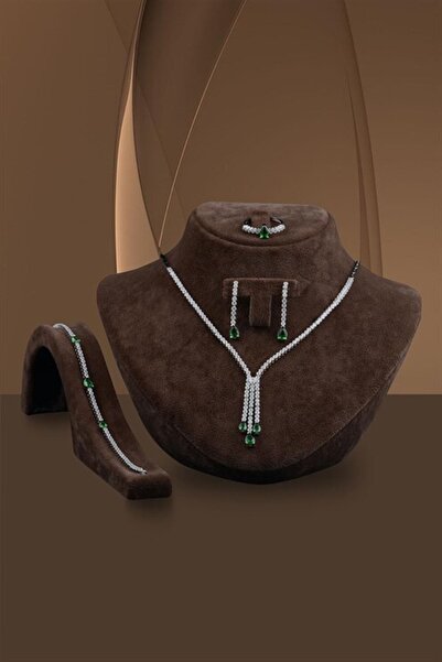 vogutima jewelery&silver by timuçin mavili Kadın Gümüş Set - Berva Yeşil Taşl...