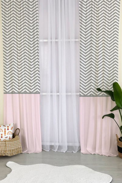 Evmila Cortina de fundal gri în zig-zag roz cu fustă - 110