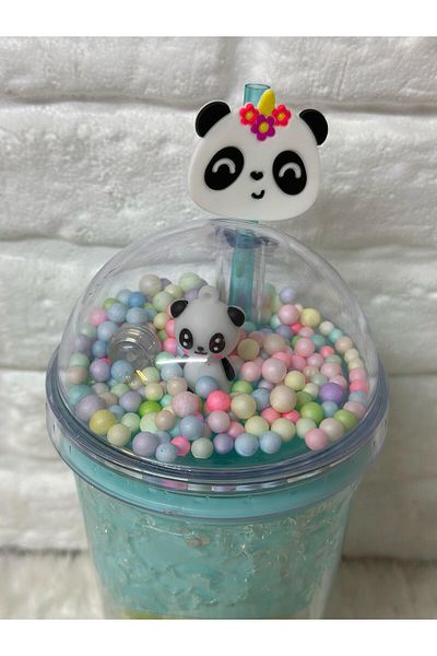 Zizu Colorful Mica Lighted Double Layer Glass Water Bottle with Straw 500 ml