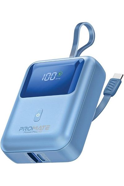 Promate 10000mAh Power Bank, 35W USB-C, PD, 18W QC 3.0, for iPhone 15, Galaxy S24, POWERPOD-10 BLUE