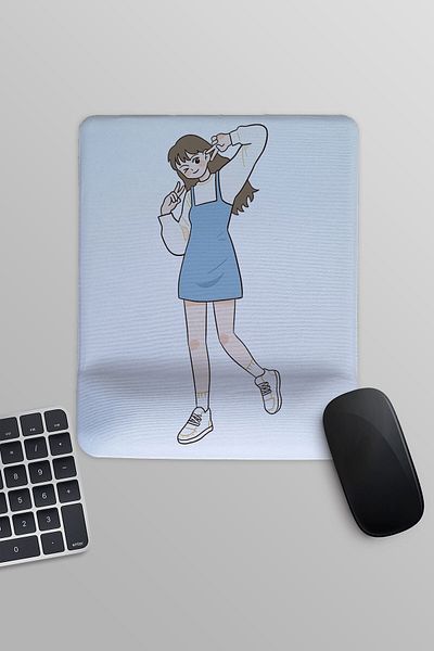qoeuyl boutique Cute Girl Illustration Printed Rectangular Wrist Support Mousepad