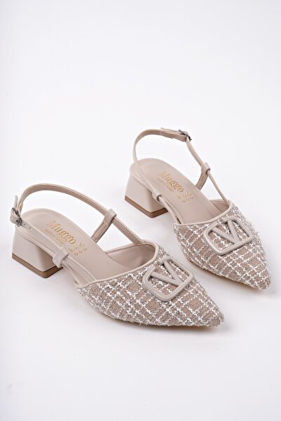 MUGGO Jumani Pointed Toe Buckle Open Back Classic Short Heeled Women's Shoes