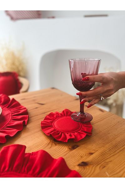 KaiHome قاعدة أكواب جميلة مملوءة بالكتان باللون الأحمر