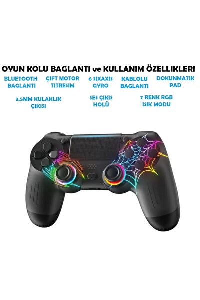 Aırstorr Airstorr  PS3/PS4/PC Uyumlu Joystick RGB Desenli Işıklı Çift Motor Bluetooth Oyun Konsol Uyumlu