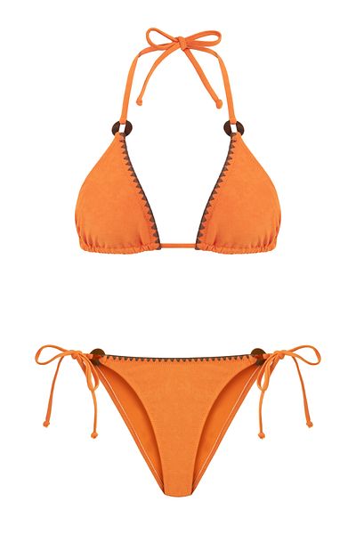 AQUELLA Suede Textured Orange Triangle Bikini Set