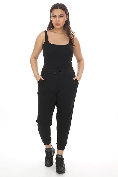 EXİTLİNE Women's Black Rubber Leg Trousers with Stone Stripes on the Sides