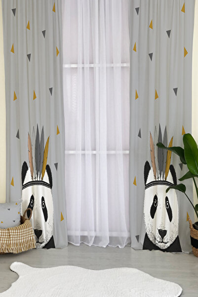 Evmila Cortina de fundal cu fundal panda gri 189