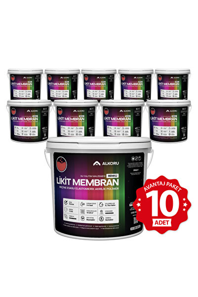 ALKORU 10 Adet 13 KG Kırmızı Likit Membran Renkli Reçine Esaslı Sıvı Su Yalıt...
