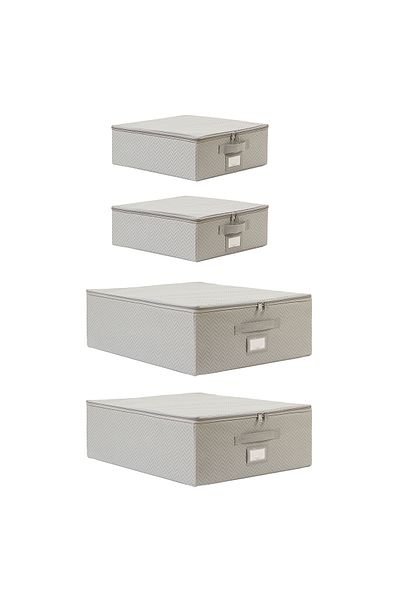 Ocean Home Textile 4 Tabacchi Gray Herringbone Base, 6 Orange Suitcases, Organizer Supported Box Hurç 31X38X12 45X55X18