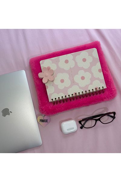 PİNKUE Pink Plush Bow Detailed Tablet/Laptop Bag