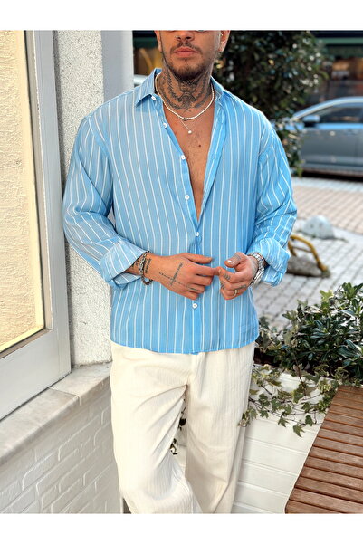 manch collection OVERSİZE ÇİZGİLİ MODAL GÖMLEK