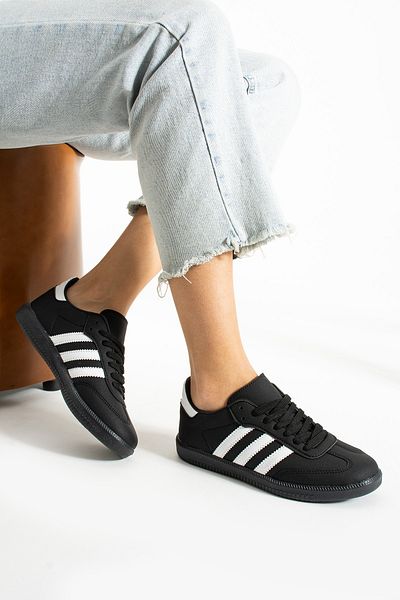 İnan Ayakkabı Women's Black White Vegan Suede Leather New Season Sports Shoes (Sole 3 cm)