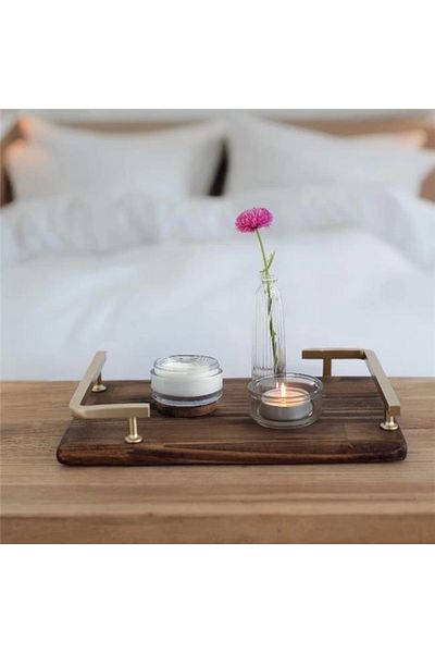 Akayev Wood Matte Gold L Design 30X20 cm Tray