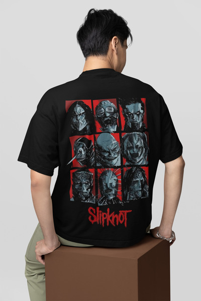 SEVBANO Tasarım Slipknot Baskılı Unisex Oversize Müzik Grubu Tişört