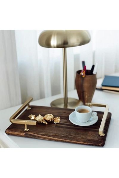 Akayev Wood Matte Gold L Design 30X20 cm Tray