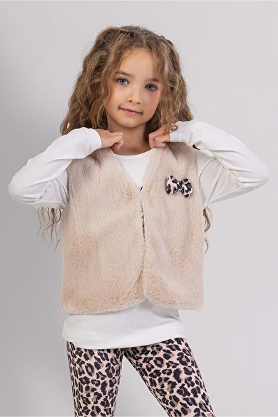 wakawakakidsstore Girls' Triple Suit with Plush Vest and Leopard Print Leggings