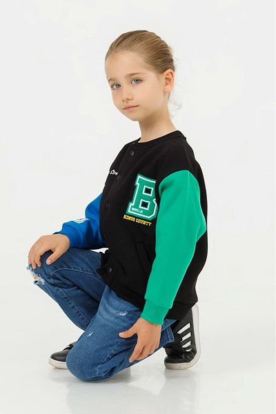 Hopi Kids Boy's Green College Cardigan - Crew Neck, μπροστινό κουμπί, τσέπες με ράχη - 8-9 ετών