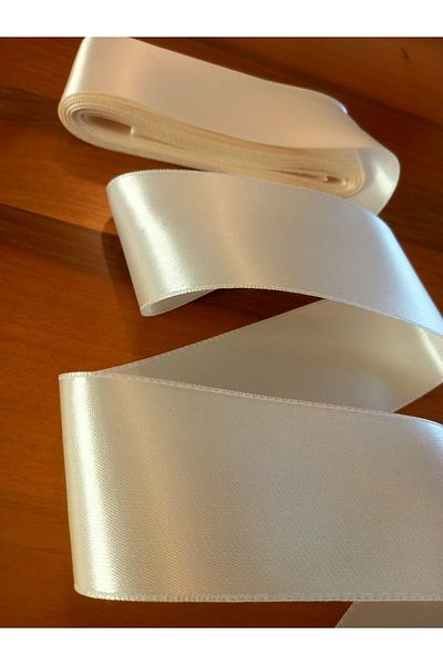 yörük tuhafiye 6 cm Wide Cream Satin Ribbon - 10 Meters One Ball, Double Sided Linen Ribbon