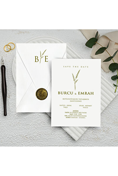 GNDR Mühürlü Beyaz Zarflı Dikey Düğün Davetiyesi - 1007