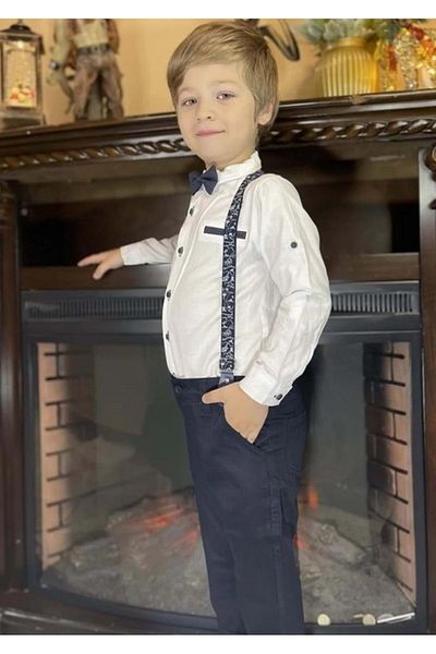 ww waka waka kids store Boys' Suit with Shirt, Trousers and Bow Tie - White - 6 Years