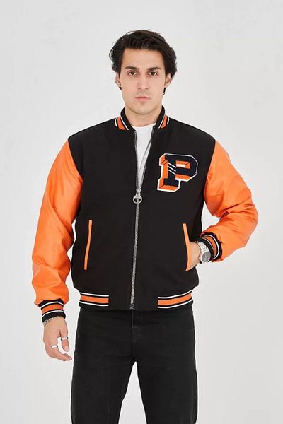 BEYD Men's Faux Leather Jacket with Internal Fiber and Lined Sleeves - Orange