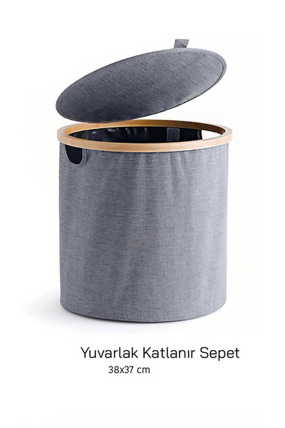 AROW ÇIRAĞAN HOME BAMBU KENARLI YUVARLAK KUMAŞ ÇAMAŞIR SEPETİ