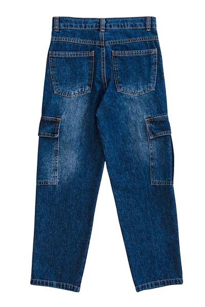 Hopi Kids Blugi Bagi Model cu Buzunare Cargo - Bleumarin - 12-13 Ani