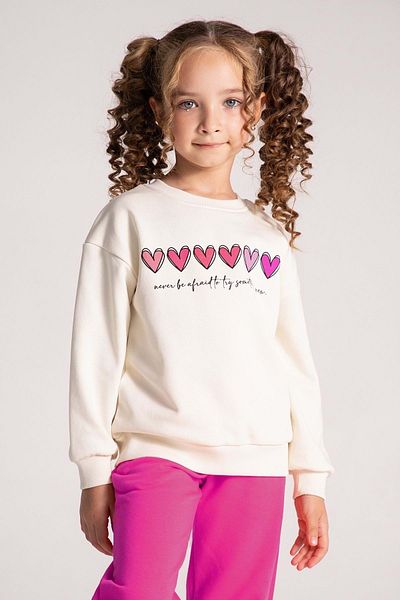 wakawakakidsstore Heart Printed Crew Neck Cuffs Elastic Girls Tracksuit - Pink
