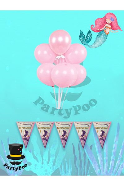 PartyPoo Mermaid Themed Streamer Balloon Birthday Set |   Party Supplies and Decorations
