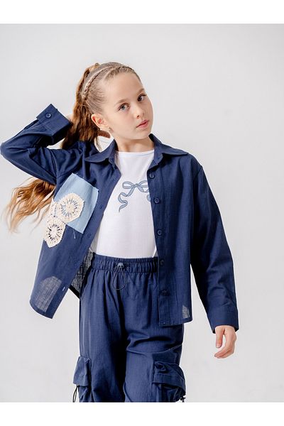 GİYİCEM TEKSTİL Girl's Pocket Garnished Shirt T-Shirt Double Set