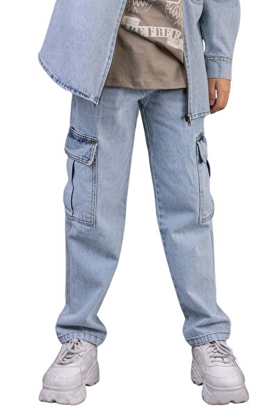 Genel Markalar Kargo Cepli Ayarlanabilir Belli Erkek Çocuk Kargo Kot Pantalon - Mavi - 5-6 Yaş