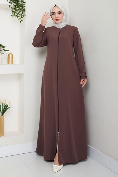 hafsamina Large Size Ferace, Zippered Brown Hms2488
