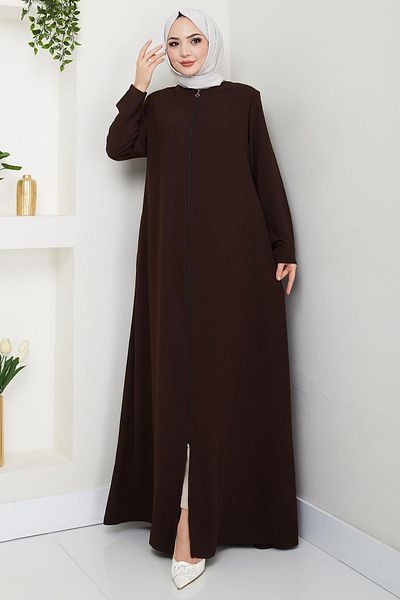 hafsamina Large Size Zippered Ferace Bitter Brown Hm2488