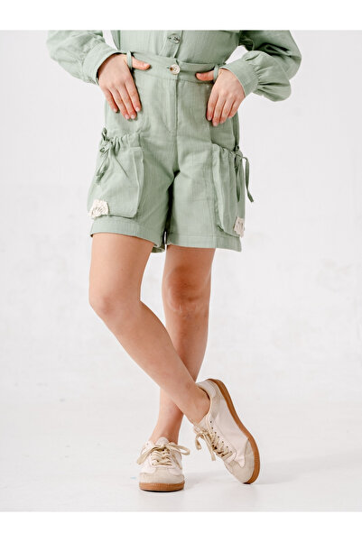 GİYİCEM TEKSTİL Κοριτσίστικο λινό σορτς με κορδόνι τσέπης 2870