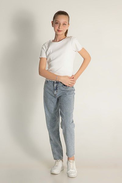 Hopi Kids Adjustable Waist and Stone Printed Girl's Jeans