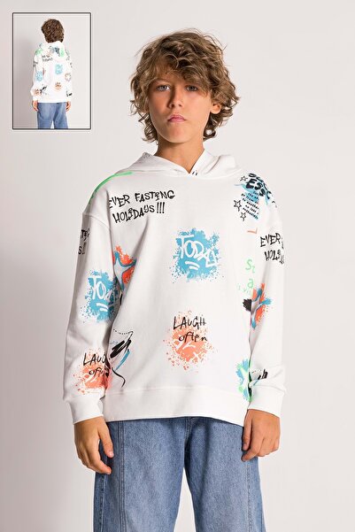 Waka Waka Пуловер с качулка за момче с щампа отпред и отзад